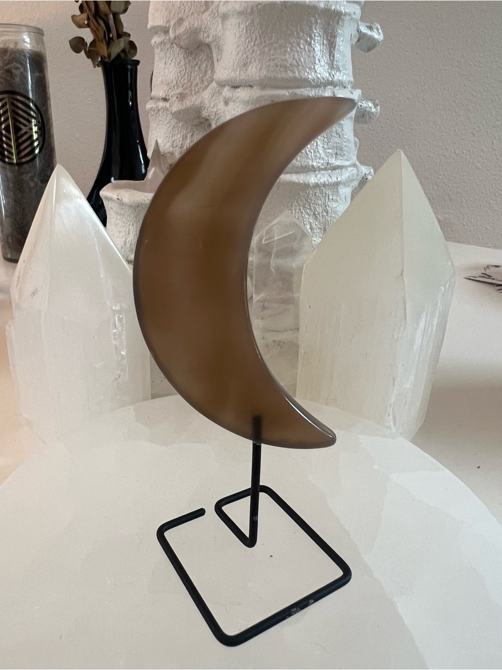 Smokey Agate Crescent Moon on Stand